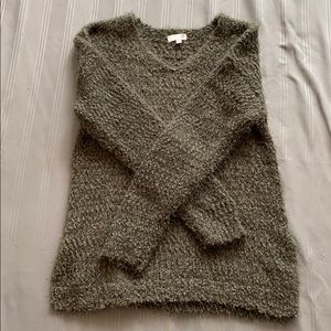 Fuzzy green V-Neck Sweater